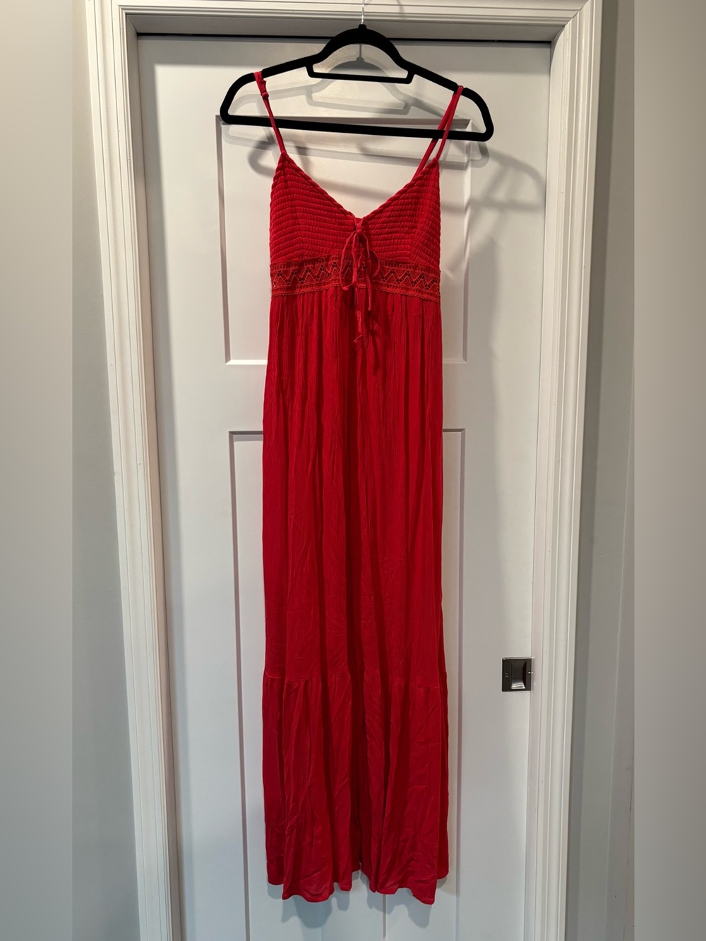 New Arizona Jean Company Red Crochet Bodice/Adjustable Straps Maxi Dress